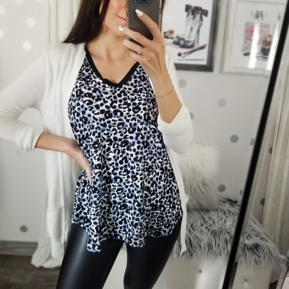 Blue Leopard Print Tank Top Tunic Leggings Top Summer Tanks Animal Print - Picture 5 of 6